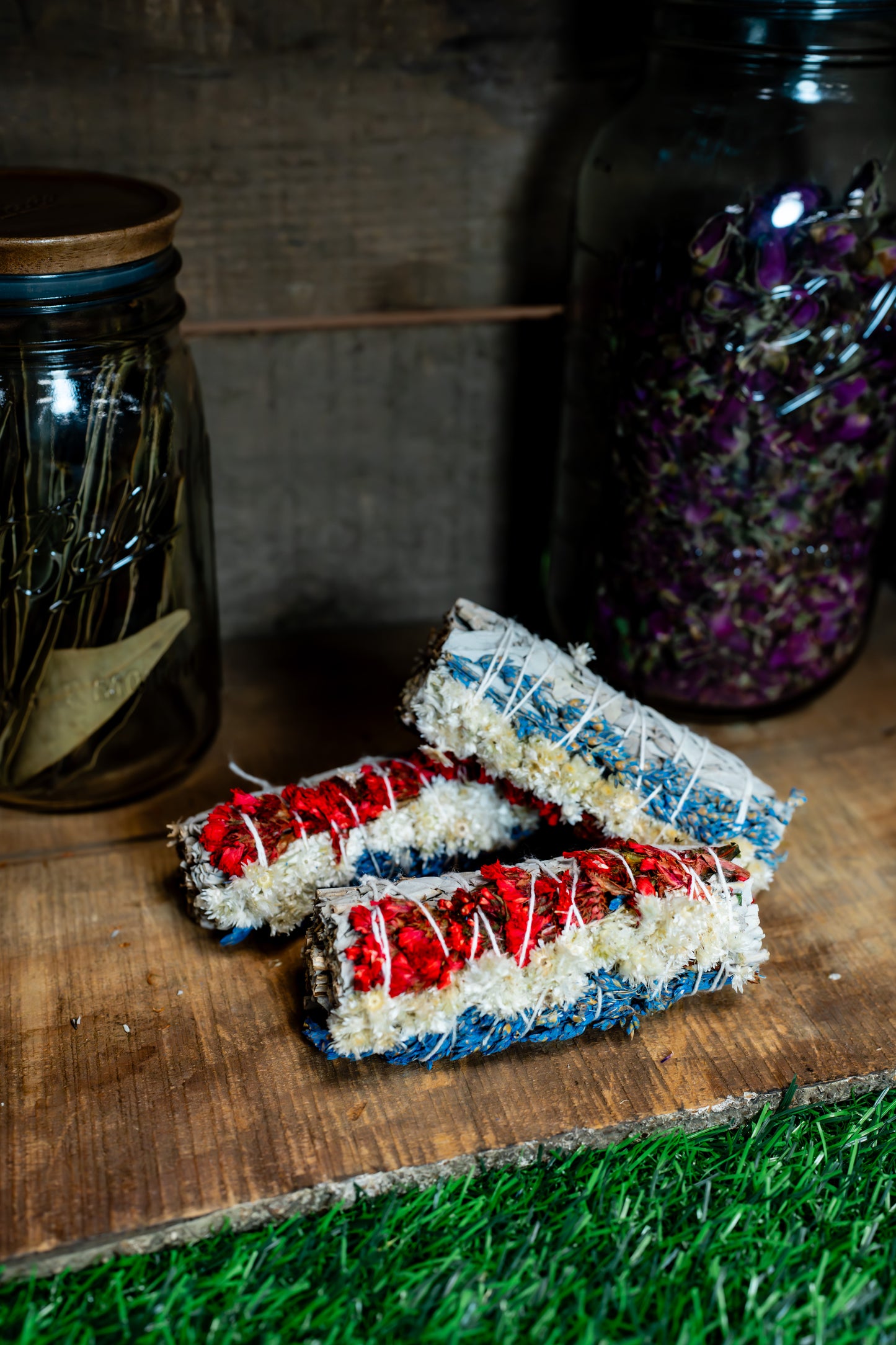 Red, White, and Blue Sinuata with White Sage Bundle