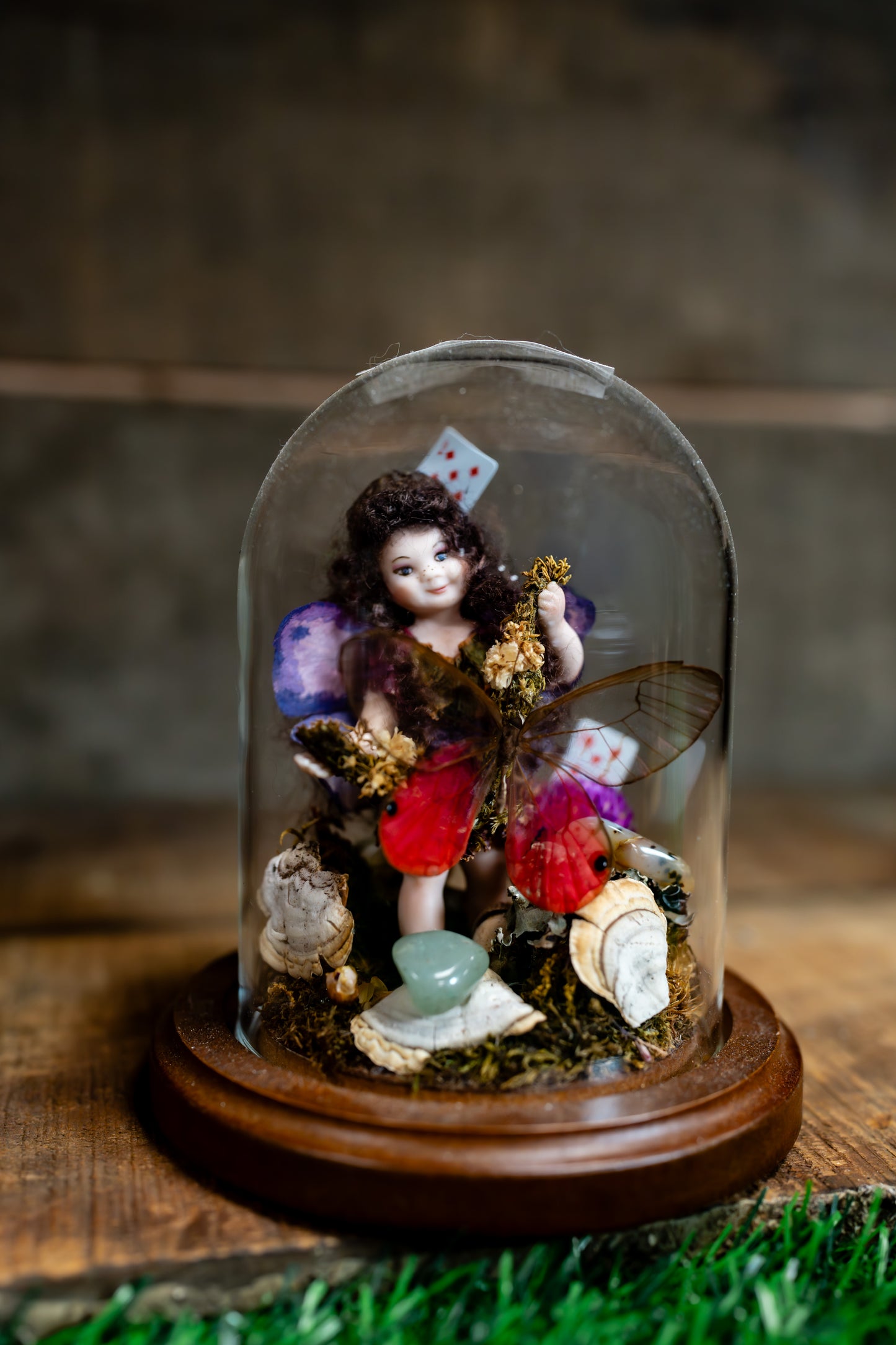 1998 Cloche Fairy Dome with Pink Glass Wing Butterfly