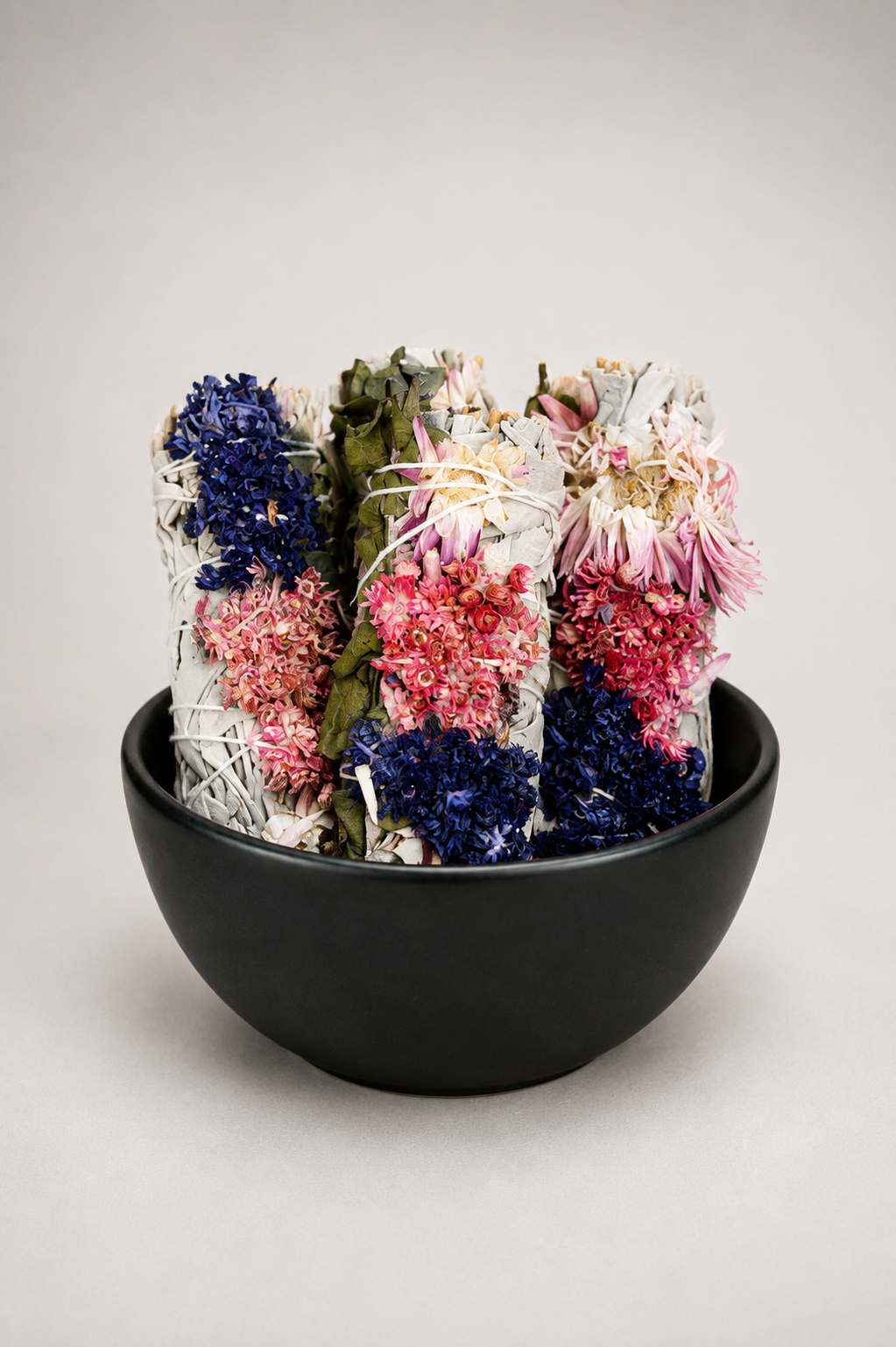 Purple Sinuata, Hot Pink Strawflower, Eucalyptus, and White Sage Bundle
