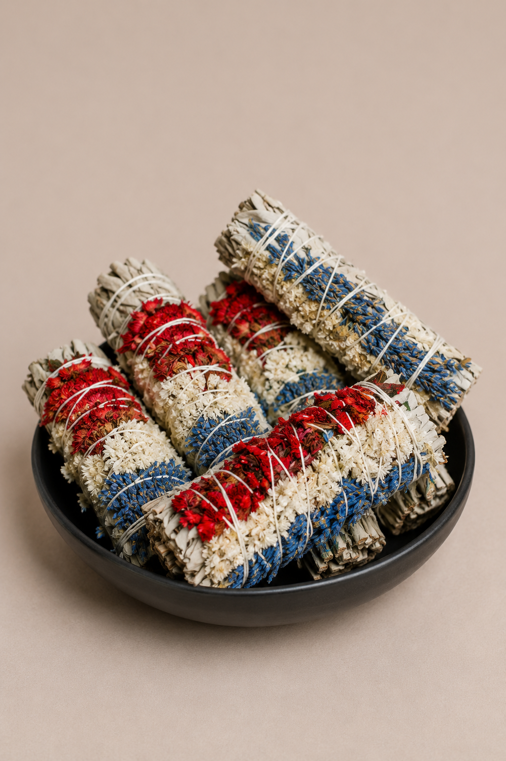 Red, White, and Blue Sinuata with White Sage Bundle