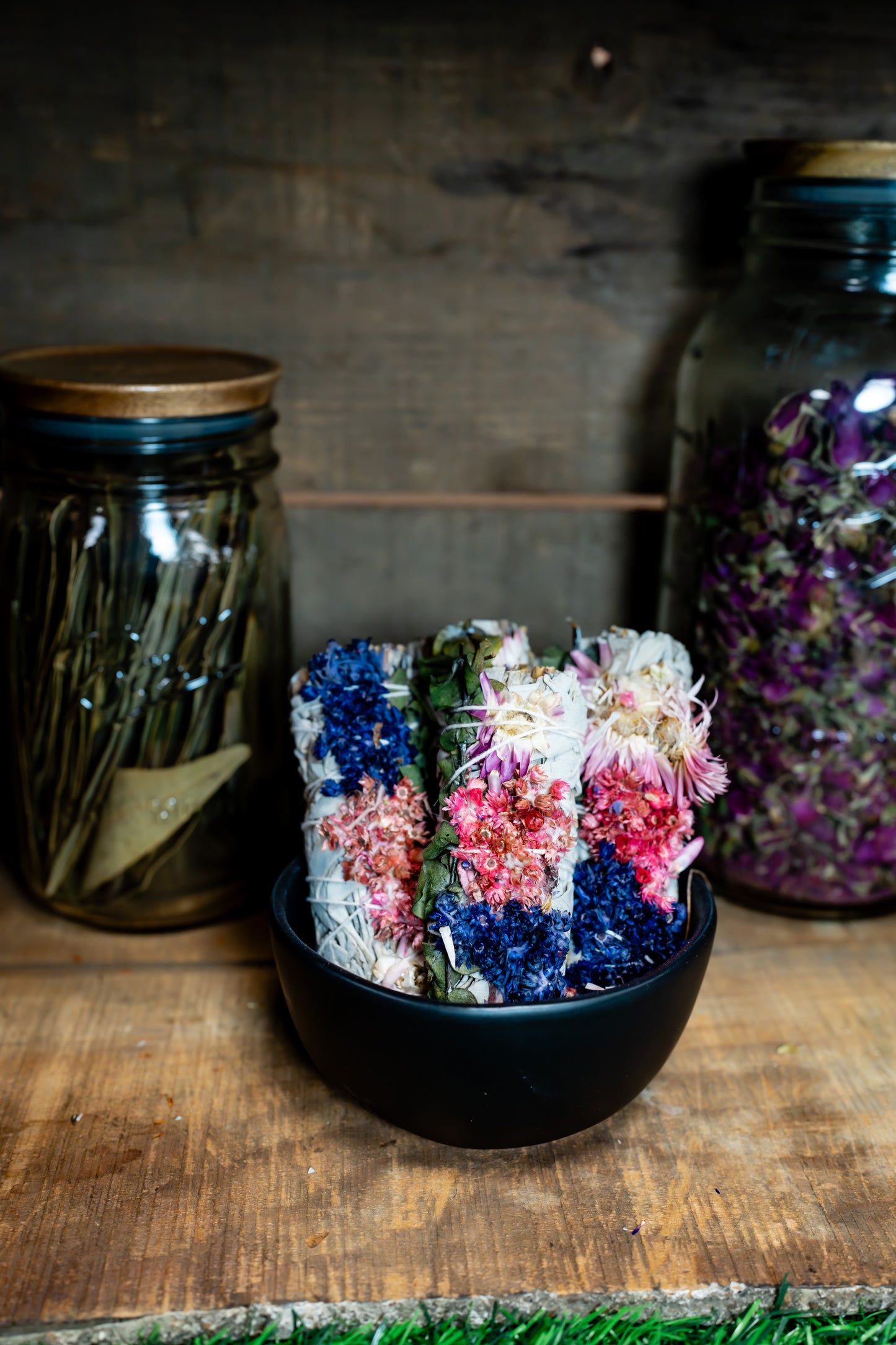 Purple Sinuata, Hot Pink Strawflower, Eucalyptus, and White Sage Bundle
