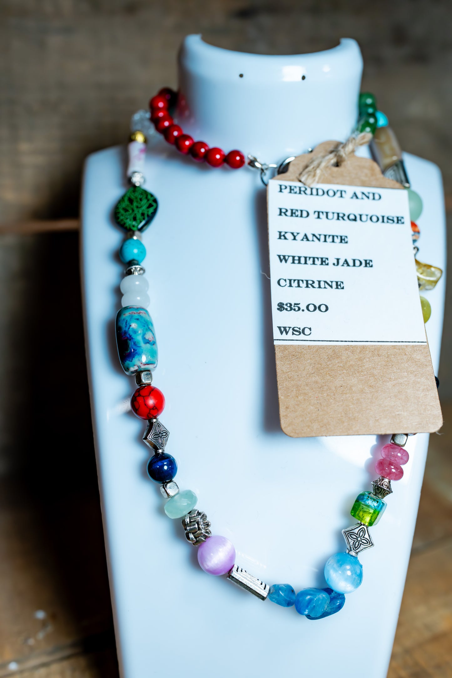 Peridot, Red Turquoise, Kyanite, White Jade, Citrine Necklace