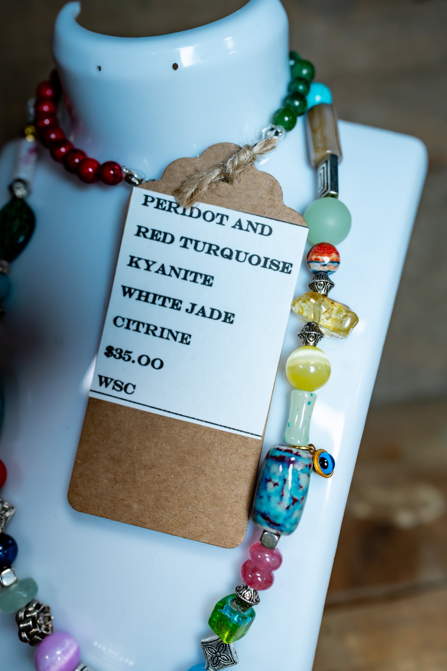 Peridot, Red Turquoise, Kyanite, White Jade, Citrine Necklace