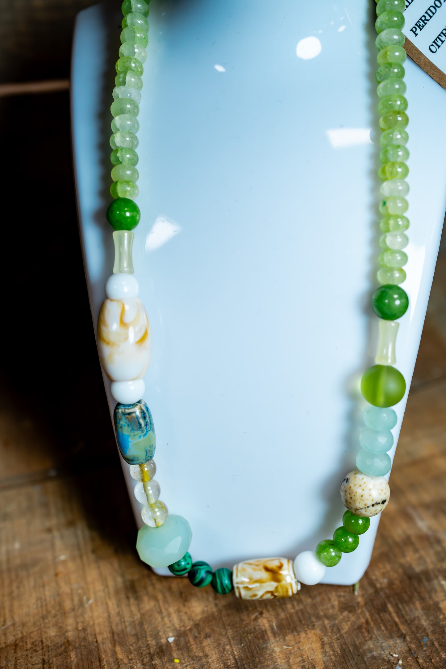 Malachite, Peridot, Citrine, Serpentine, Aventurine Necklace