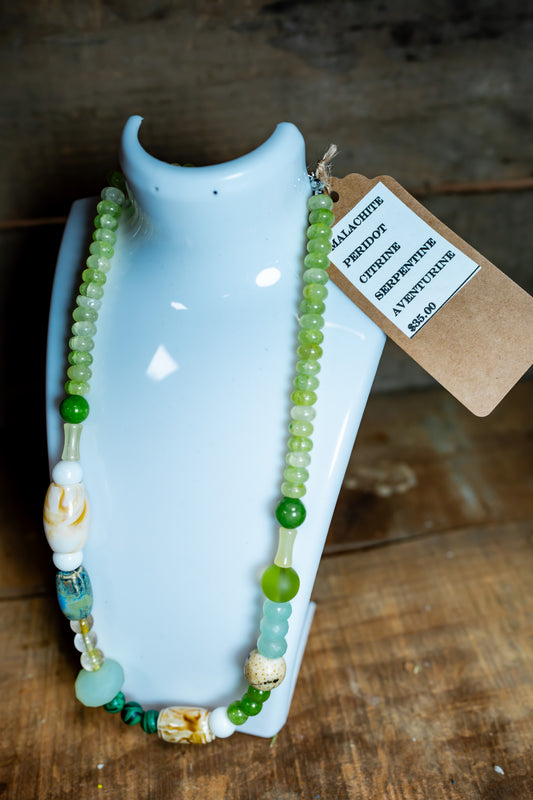 Malachite, Peridot, Citrine, Serpentine, Aventurine Necklace