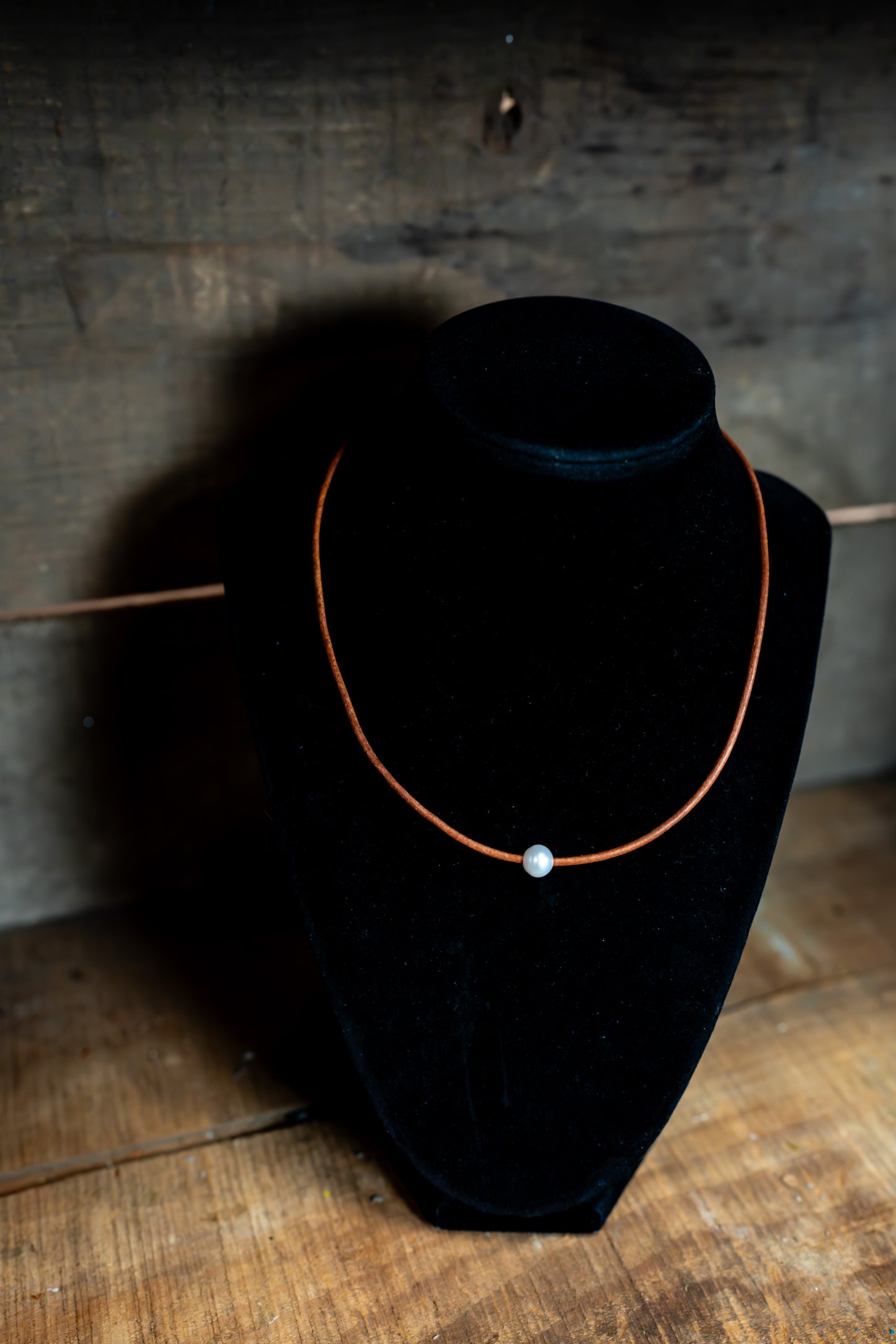 Pearl and Leather Necklace with Sterling Silver Attachments
