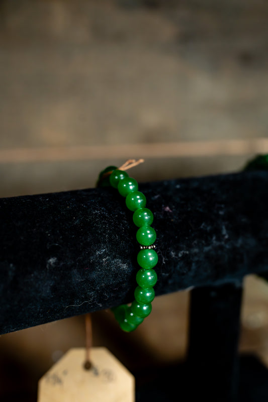 Green Jade Bracelet with Sterling Silver Star