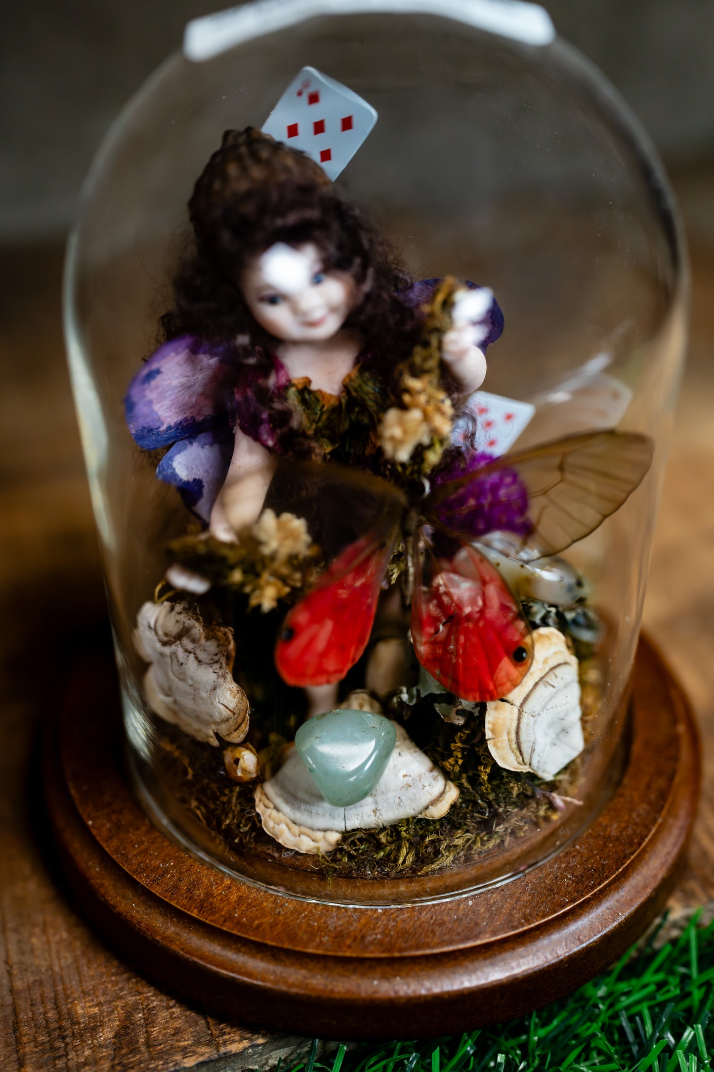 1998 Cloche Fairy Dome with Pink Glass Wing Butterfly