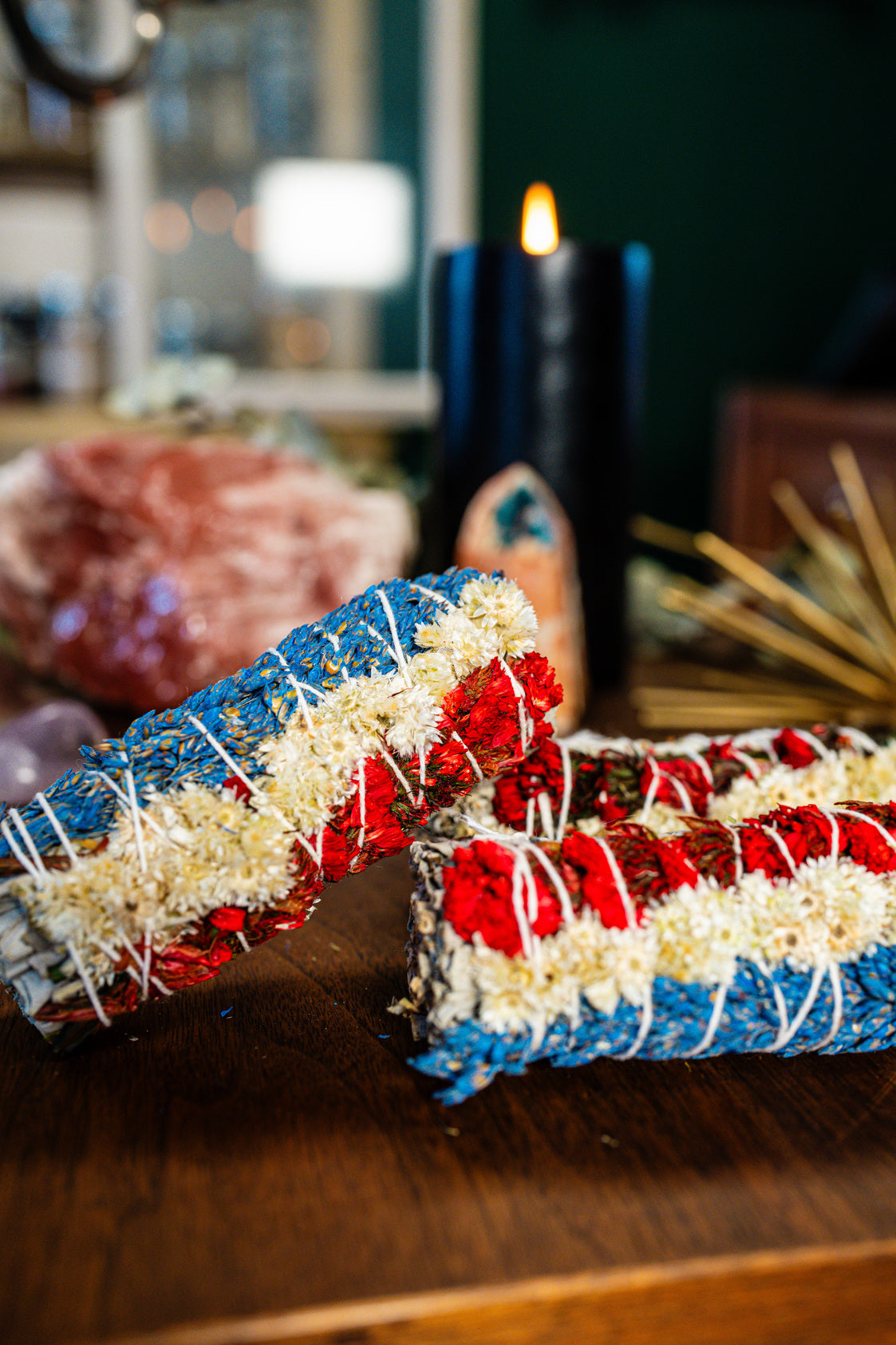 Red, White, and Blue Sinuata with White Sage Bundle